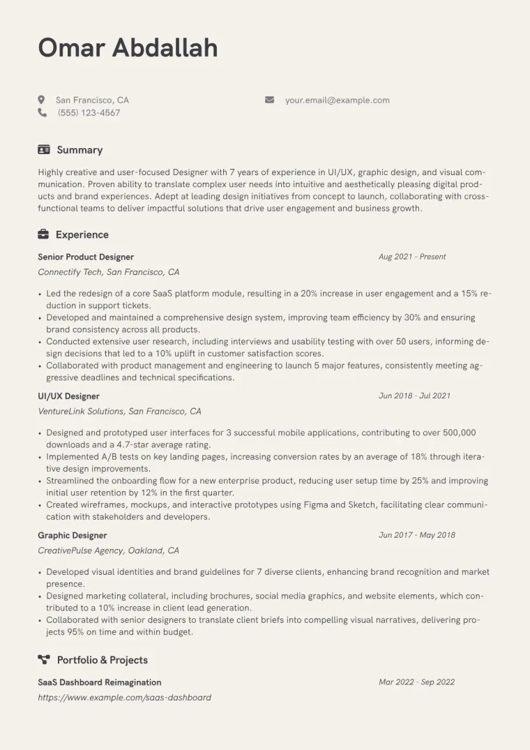 Designer Resume Example CV template preview