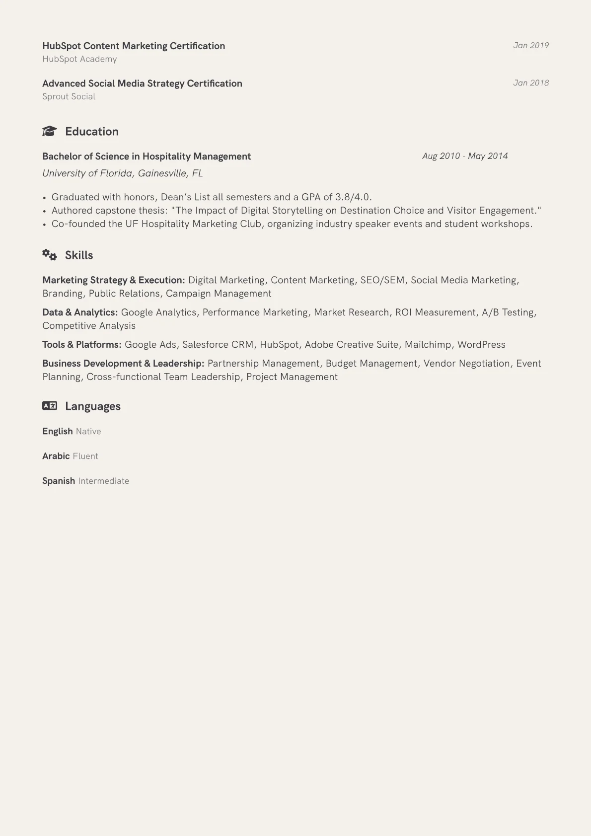 Destination Marketing Manager Resume Example CV template - Page 2