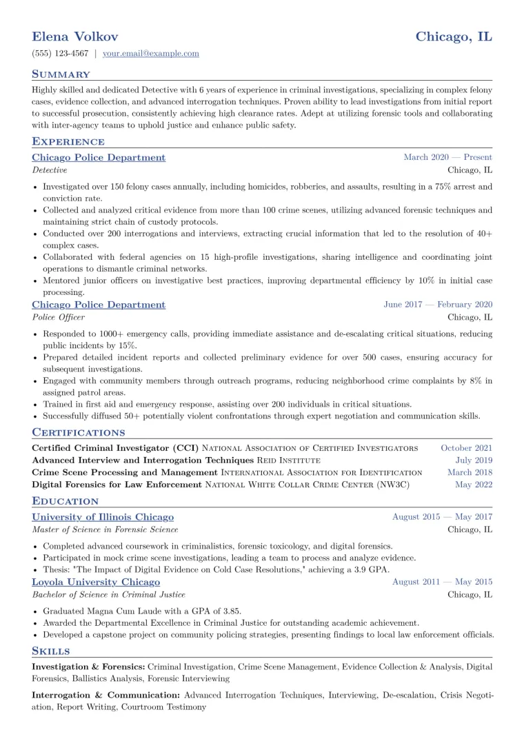 Detective Resume Example CV template preview