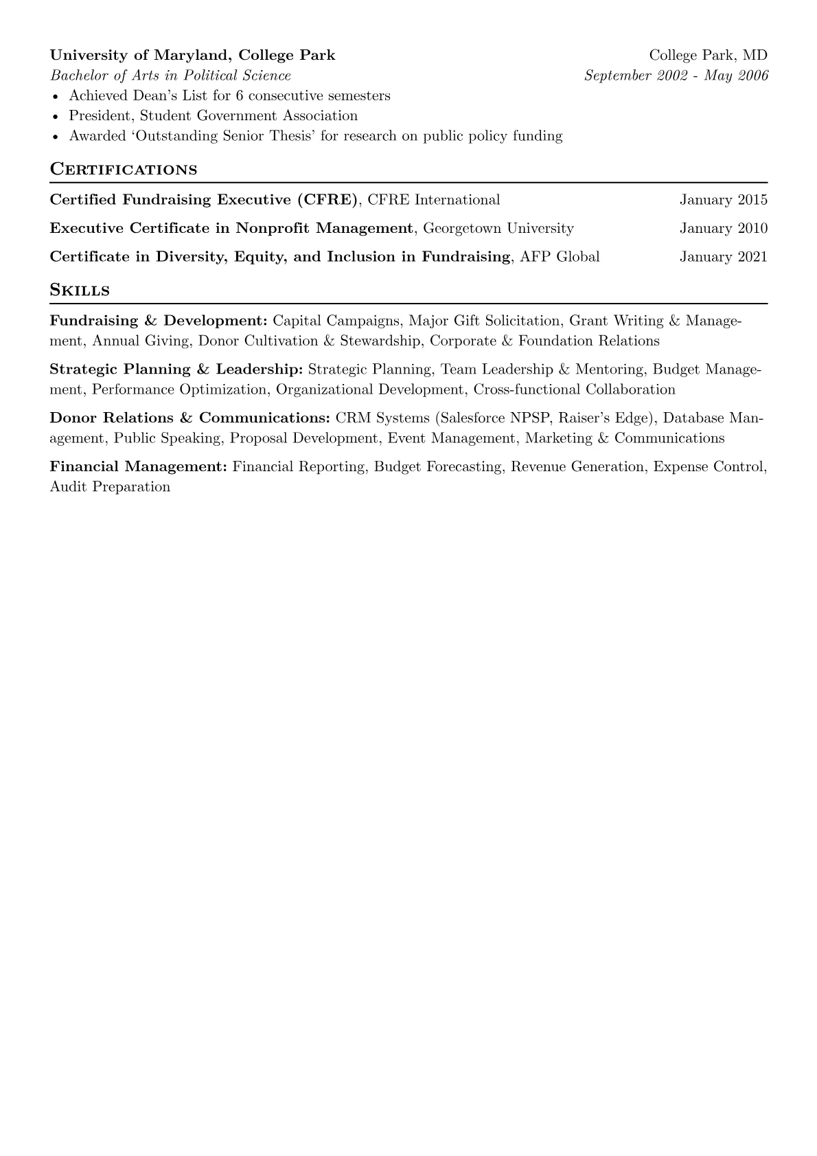 Development Director Resume Example CV template - Page 2