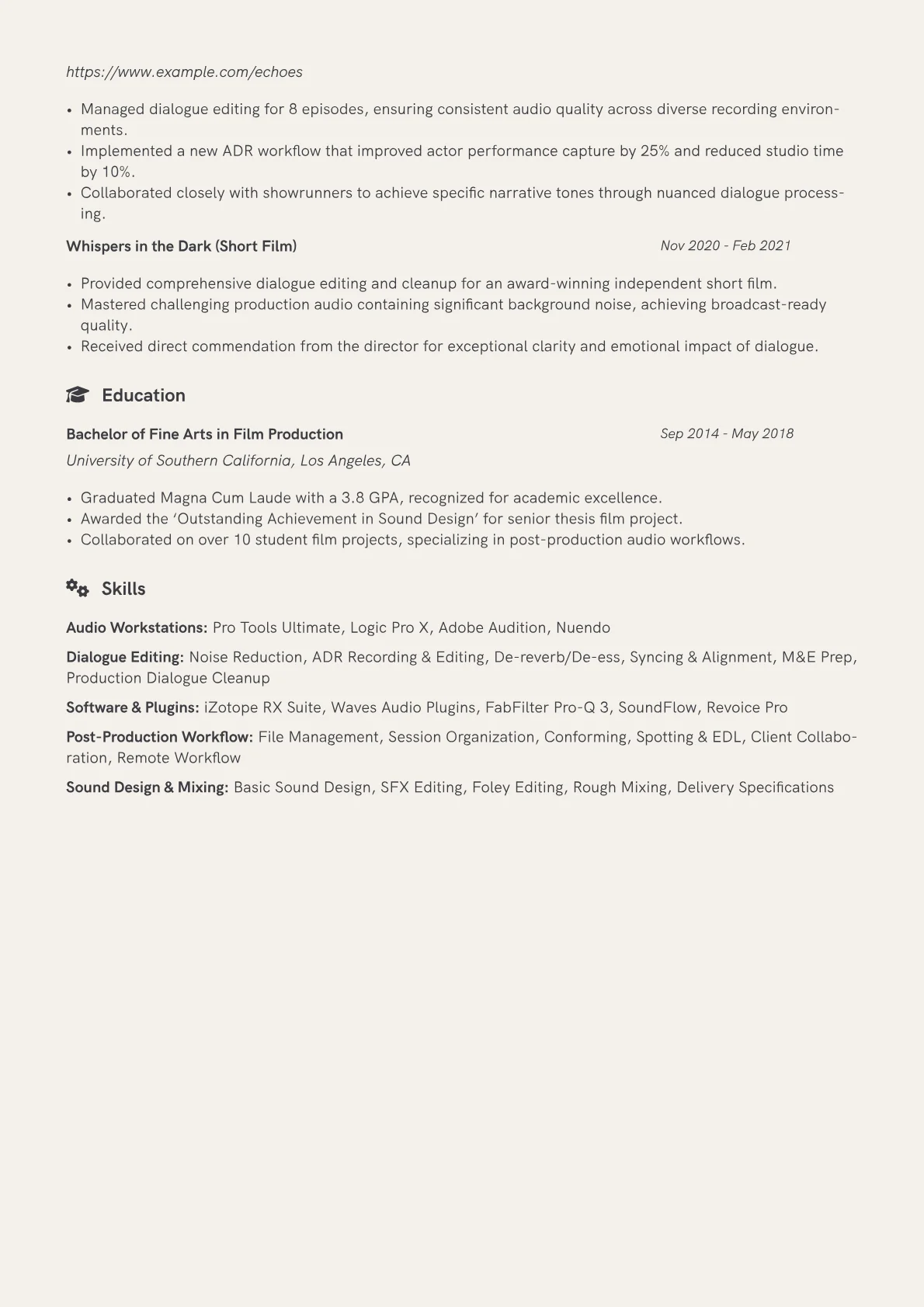 Dialogue Editor Resume Example CV template - Page 2
