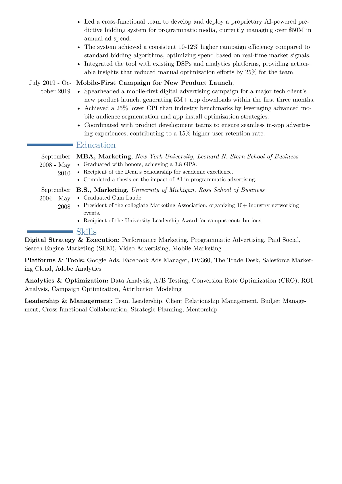 Digital Advertising Director Resume Example CV template - Page 2