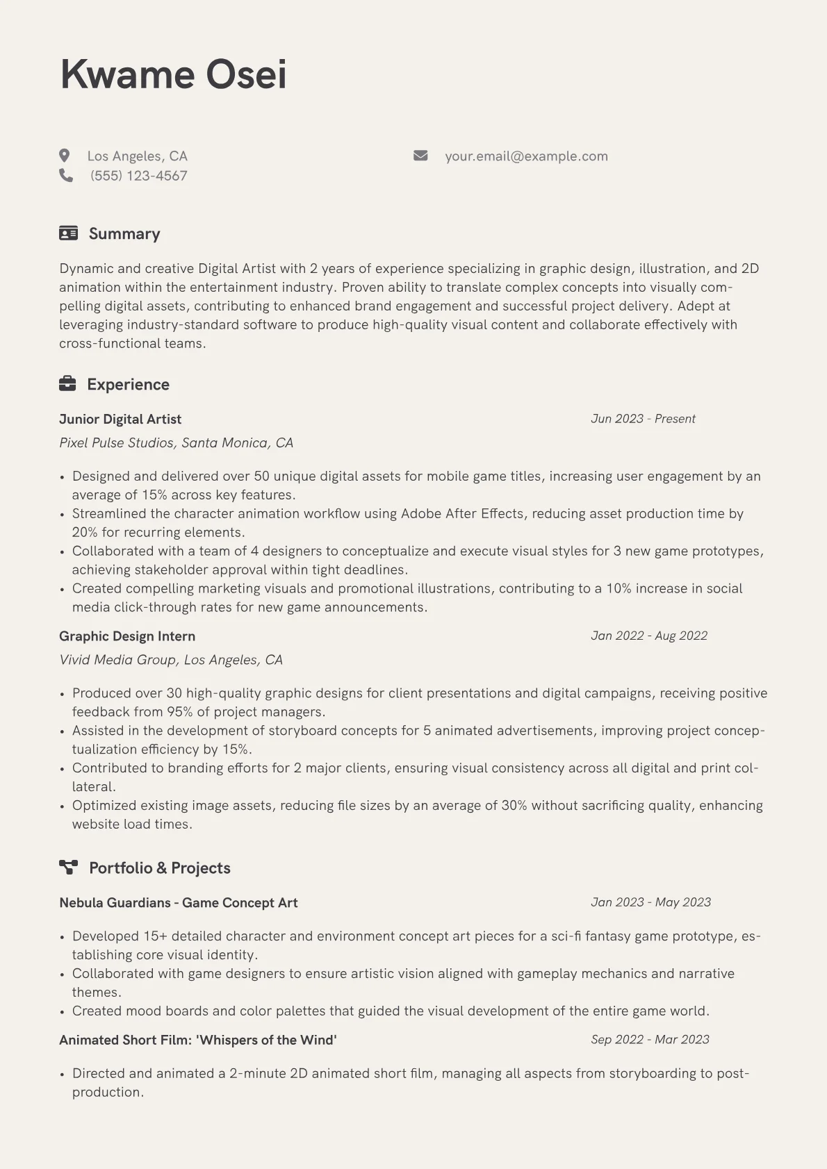 Digital Artist Resume Example CV template - Page 1