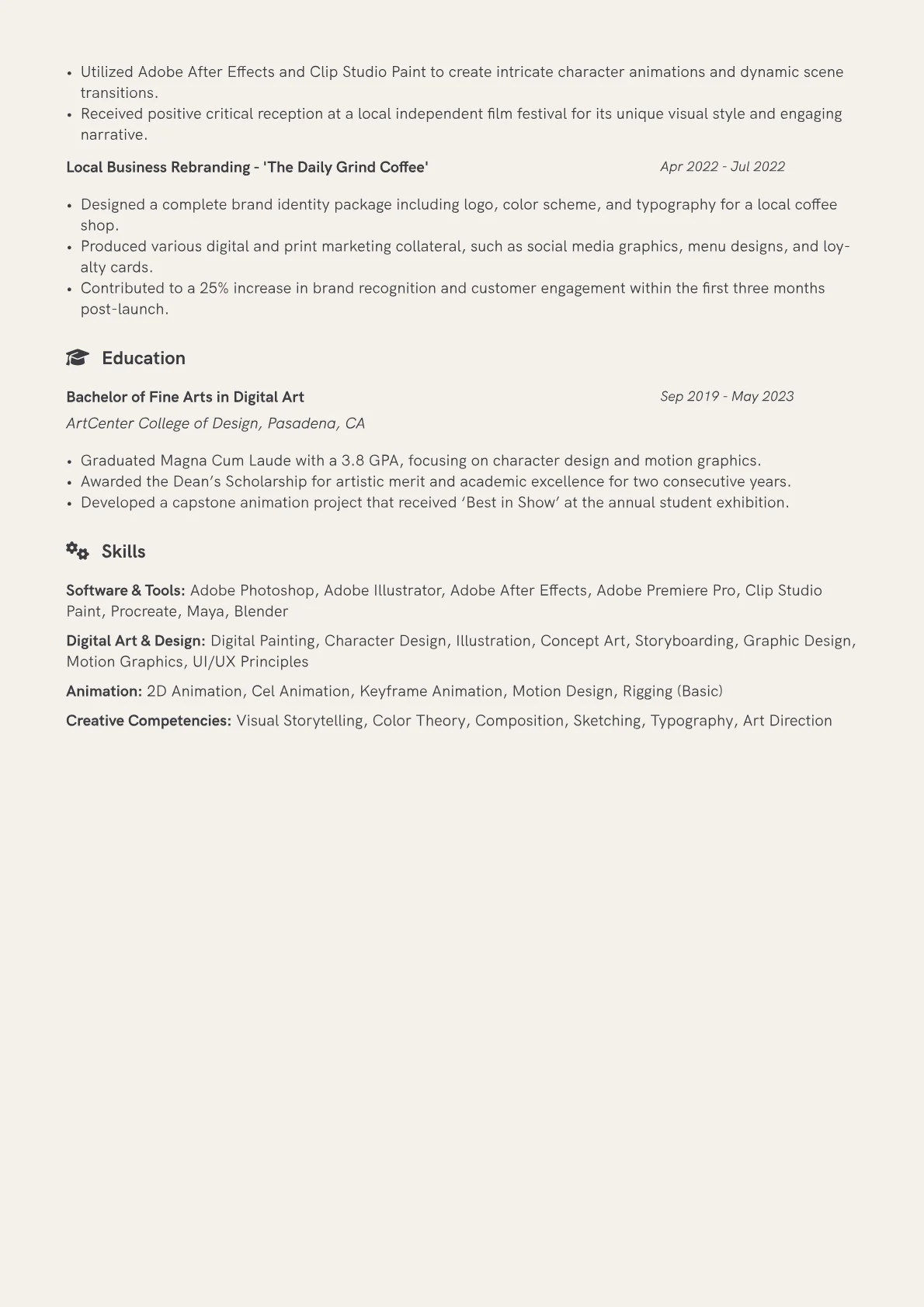 Digital Artist Resume Example CV template - Page 2