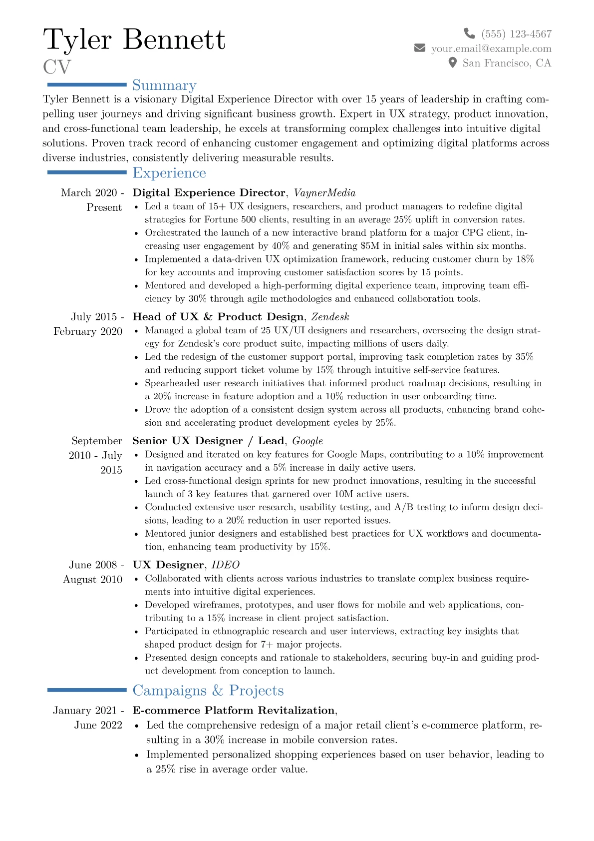 Digital Experience Director Resume Example CV template - Page 1