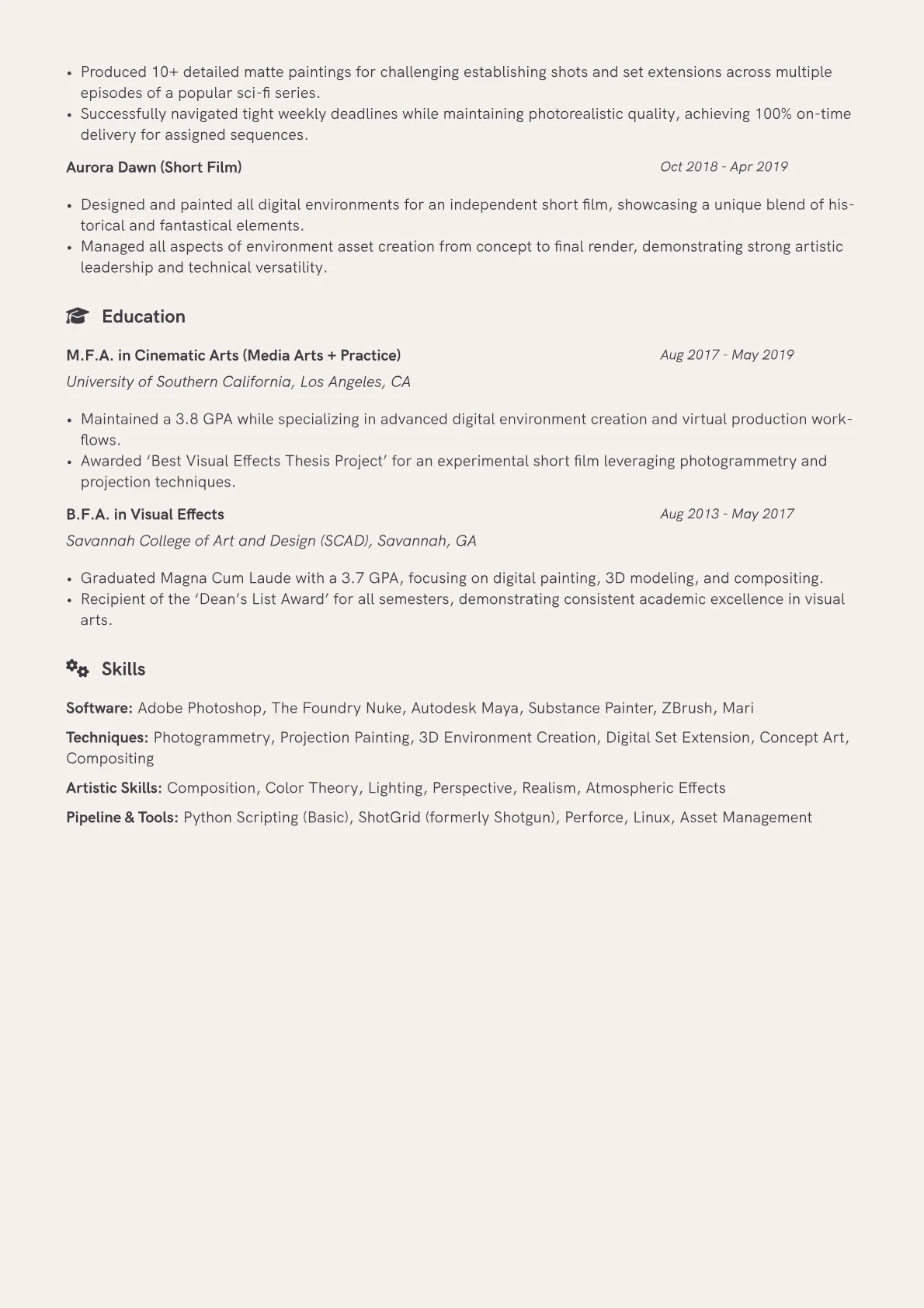 Digital Matte Painter Resume Example CV template - Page 2