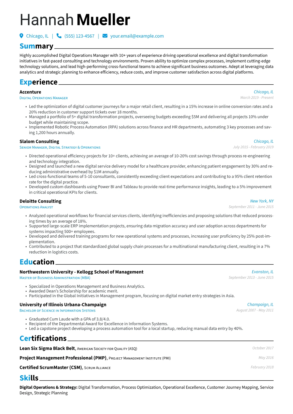 Digital Operations Manager Resume Example CV template - Page 1