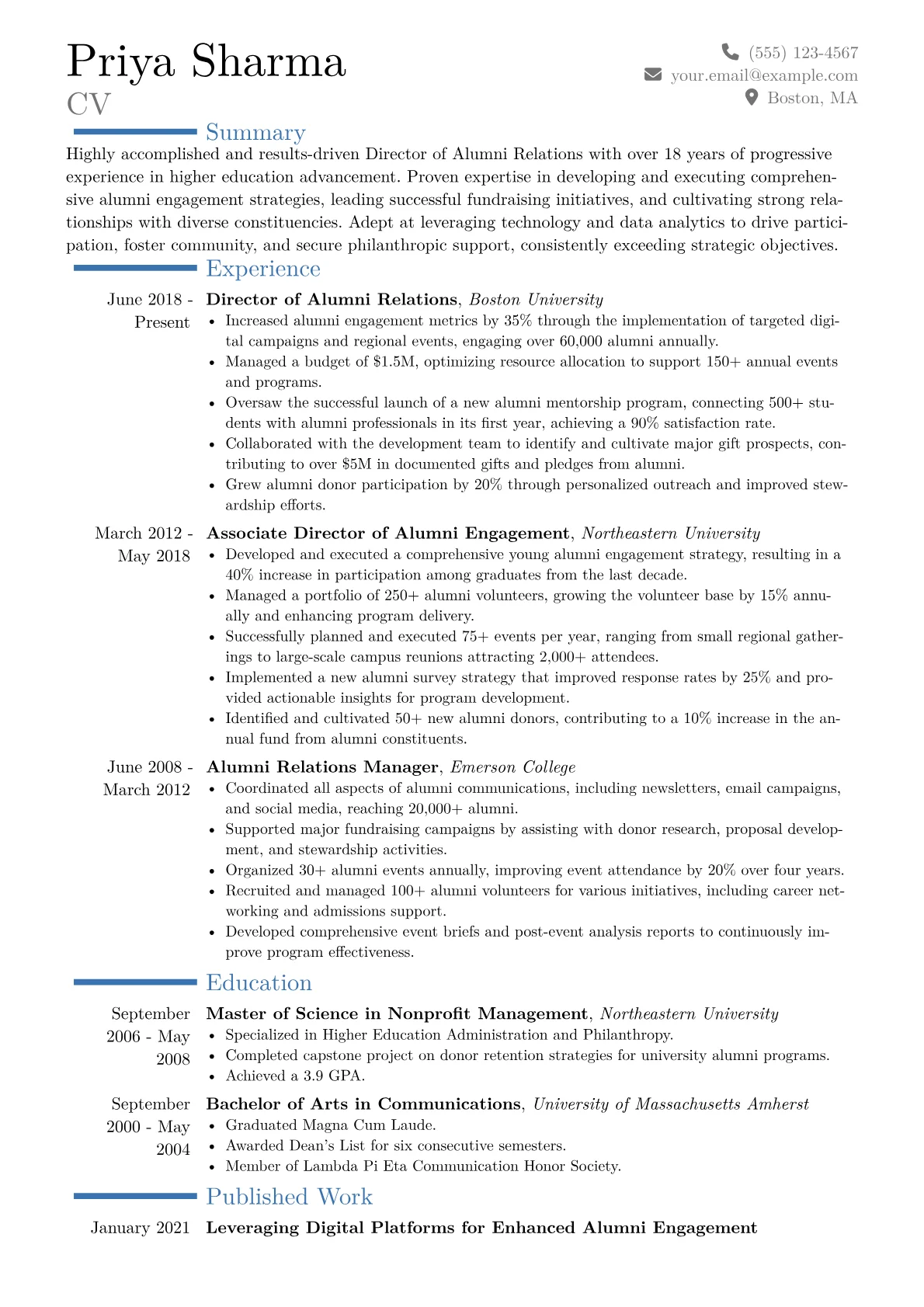 Director of Alumni Relations Resume Example CV template - Page 1