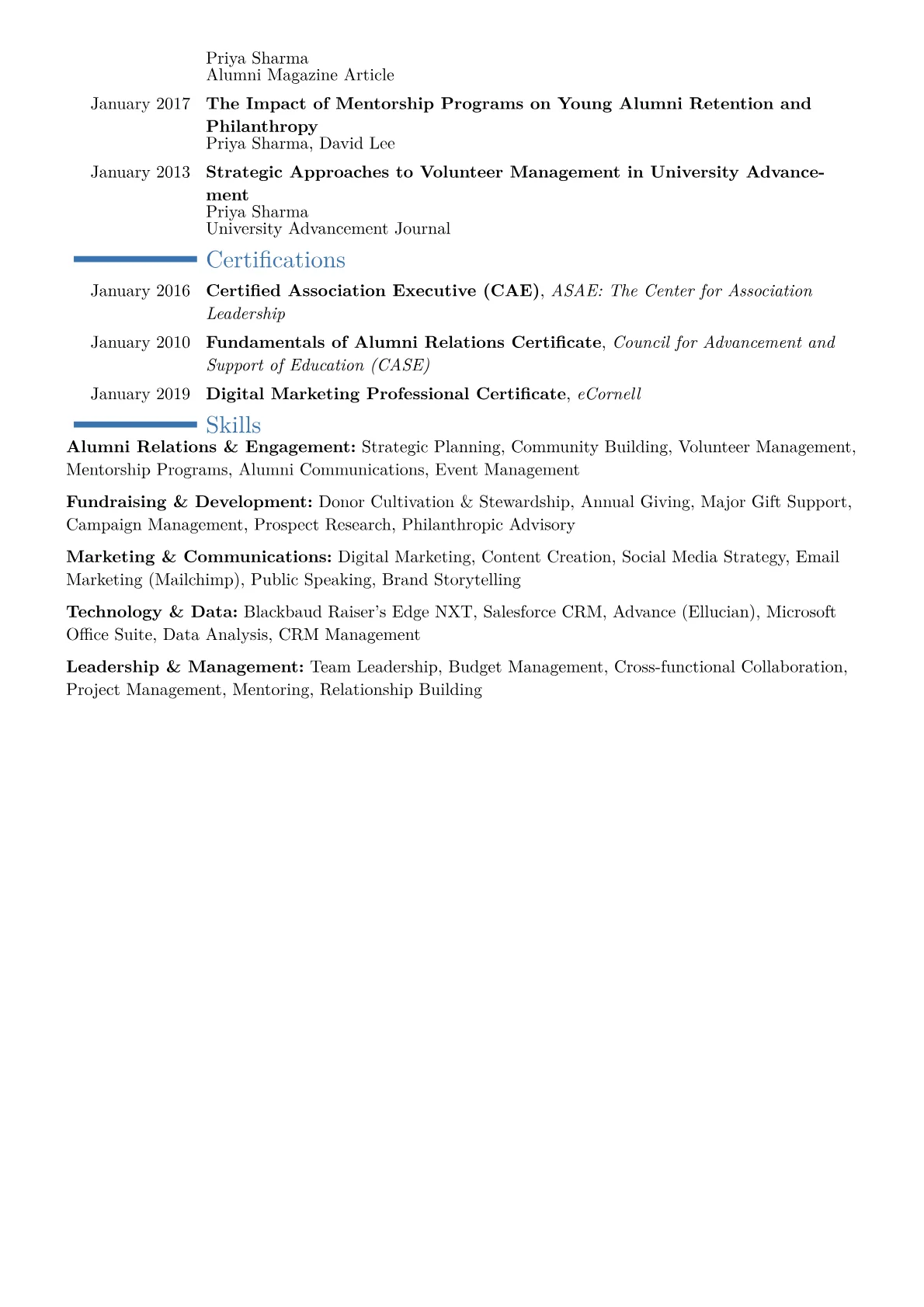 Director of Alumni Relations Resume Example CV template - Page 2