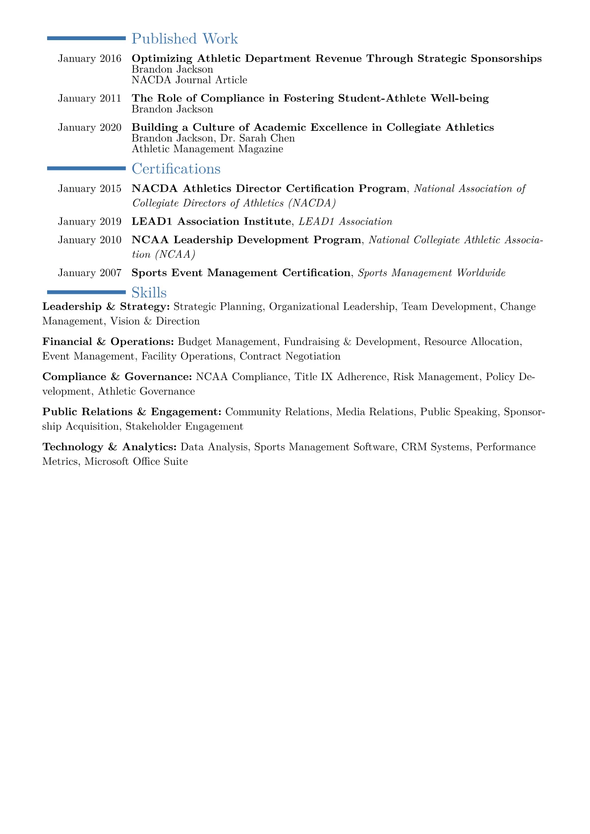 Director of Athletics Resume Example CV template - Page 2