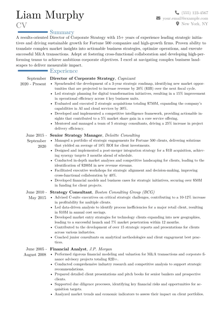 Director of Corporate Strategy Resume Example CV template preview