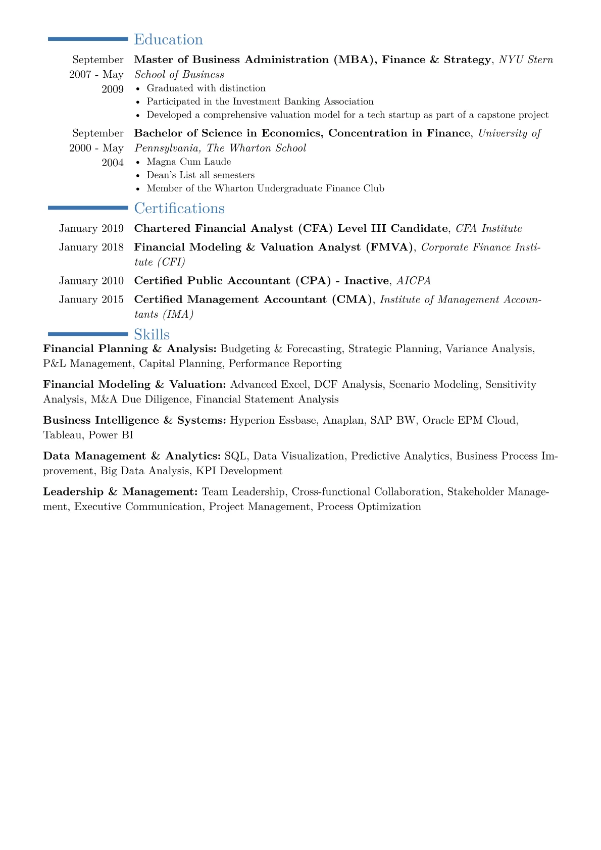 Director of FP&A Resume Example CV template - Page 2