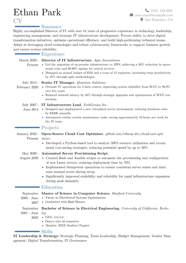 Director of IT Resume Example