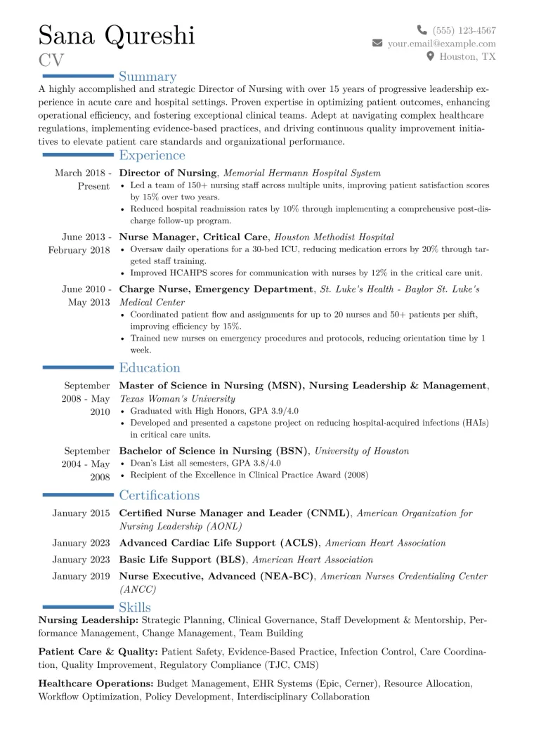 Director of Nursing Resume Example