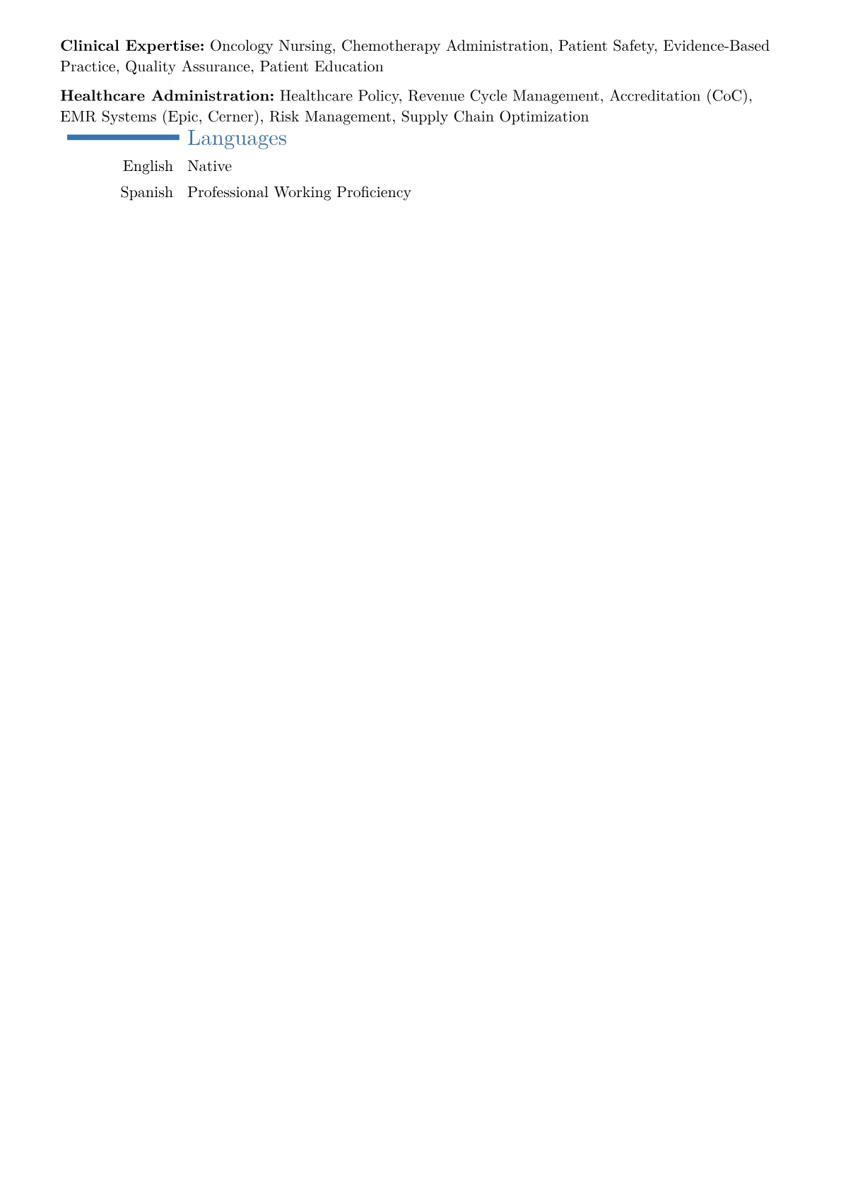 Director of Oncology Services Resume Example CV template - Page 2