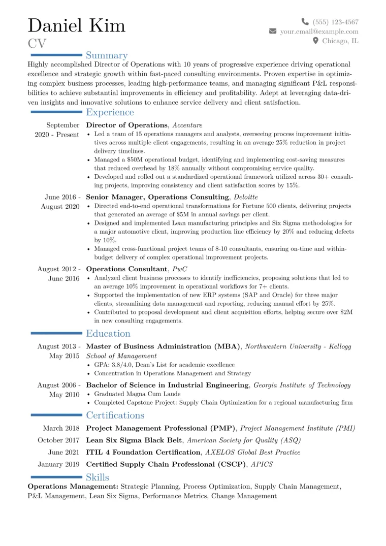 Director of Operations Resume Example CV template preview