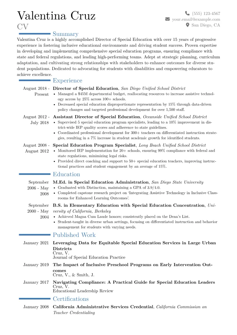 Director of Special Education Resume Example CV template preview