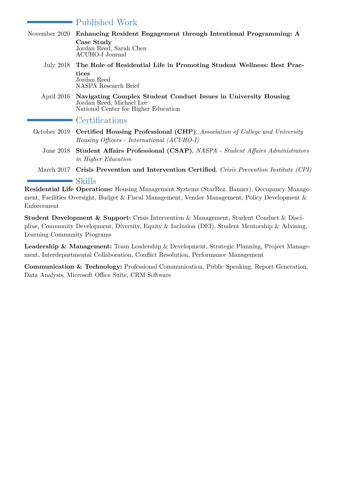 Director of Student Housing Resume Example CV template - Page 2