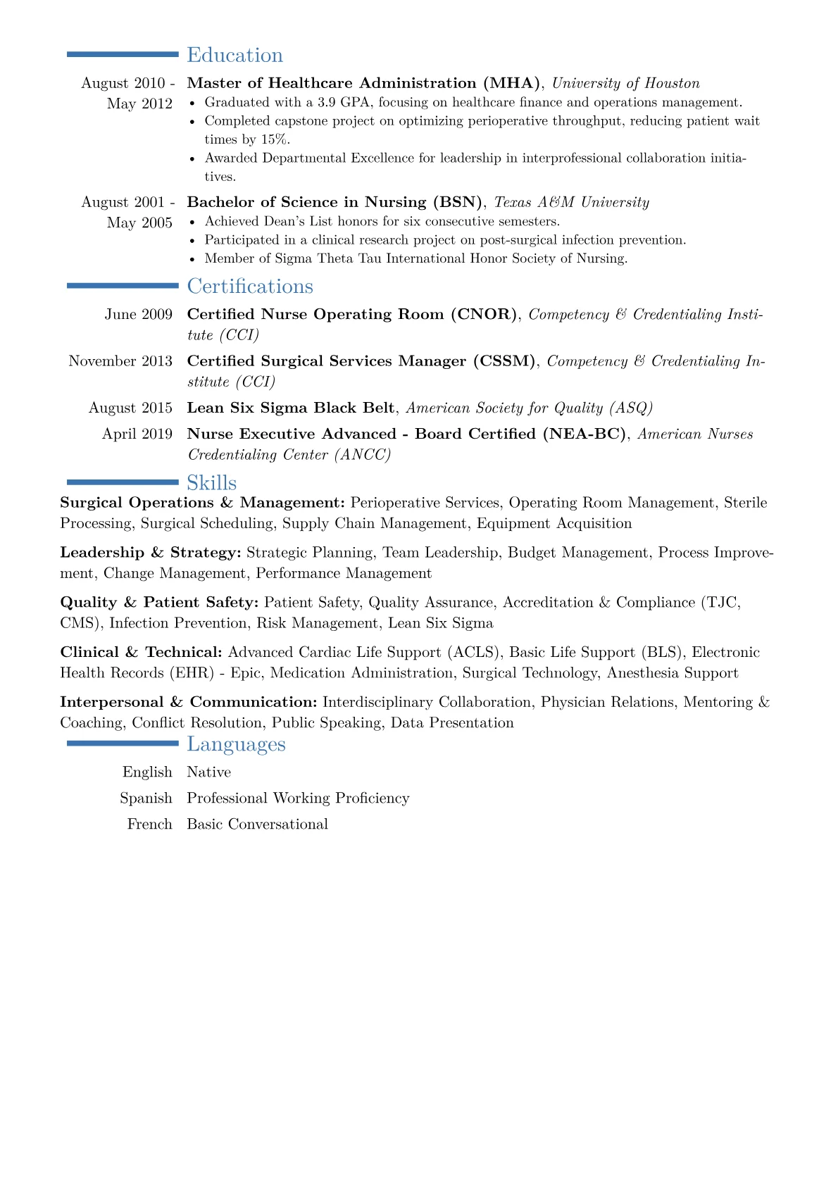 Director of Surgical Services Resume Example CV template - Page 2