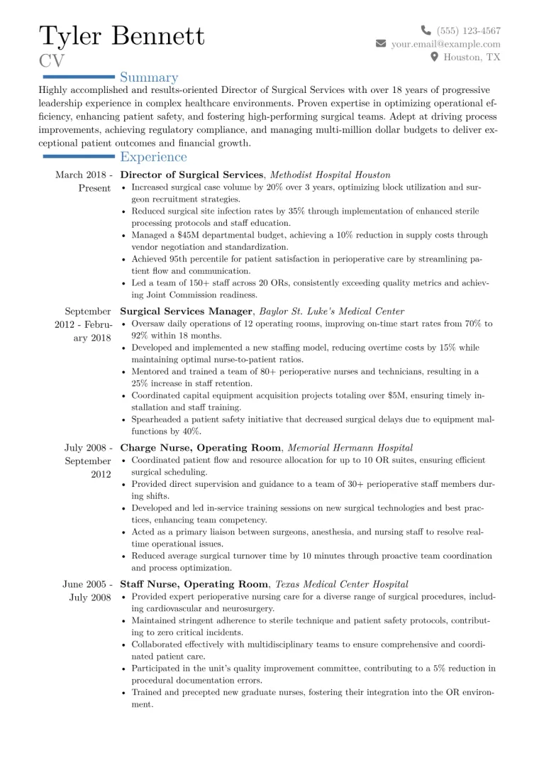 Director of Surgical Services Resume Example CV template preview