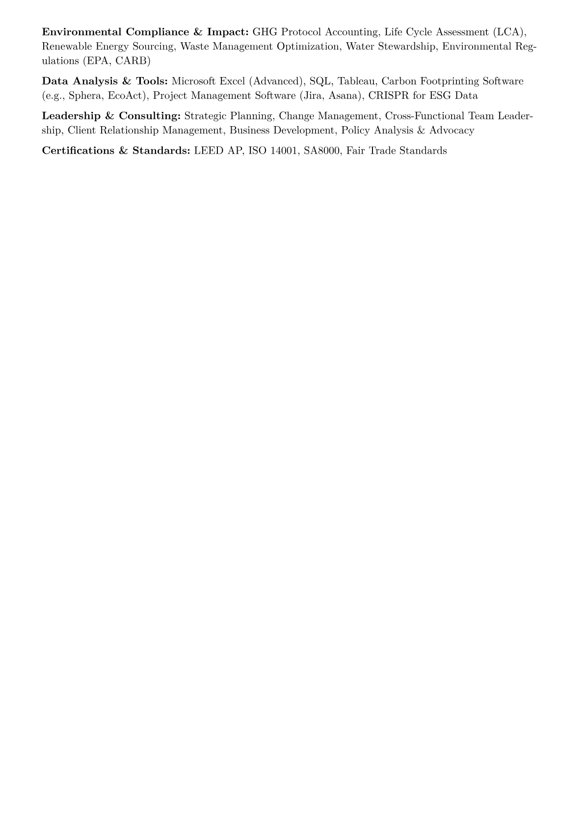 Director of Sustainability Resume Example CV template - Page 2