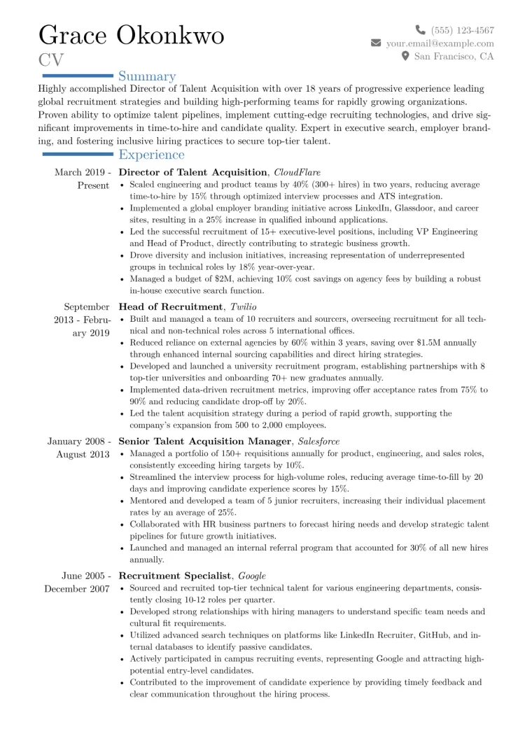 Director of Talent Acquisition Resume Example CV template preview