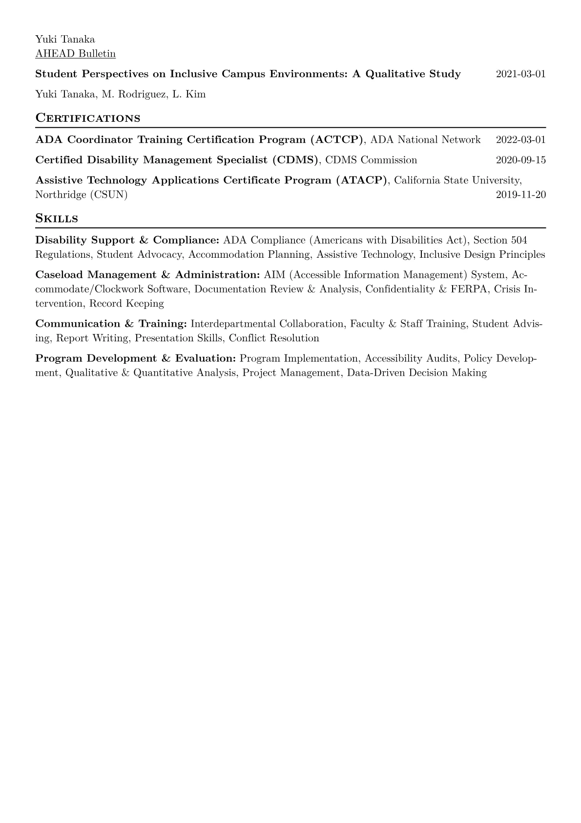 Disability Services Coordinator Resume Example CV template - Page 2