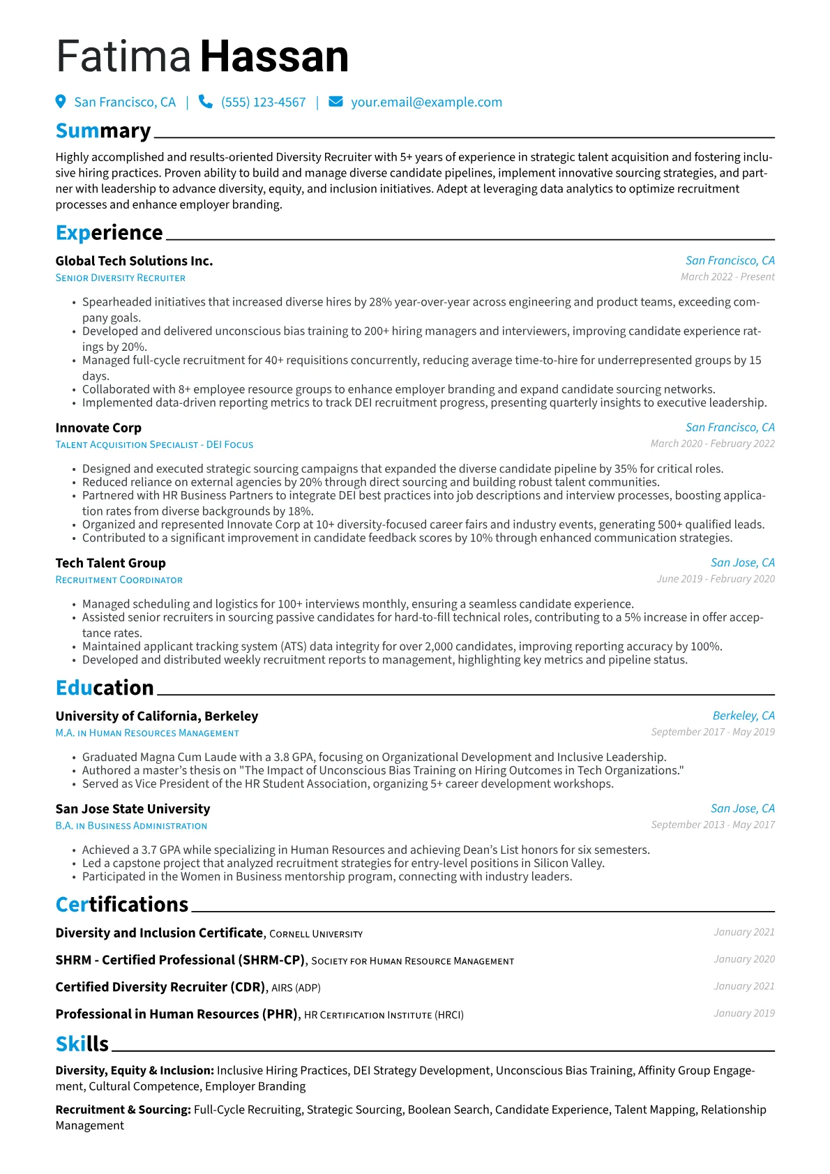 Diversity Recruiter Resume Example CV template - Page 1