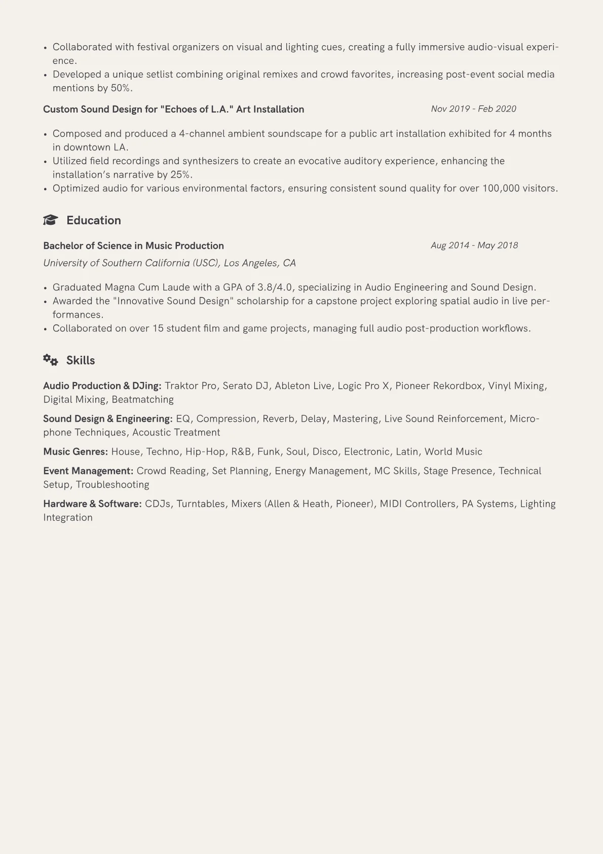 DJ Resume Example CV template - Page 2