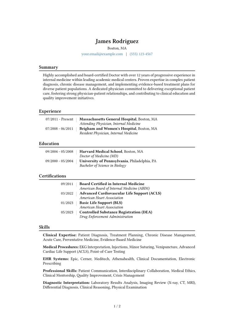 Doctor Resume Example