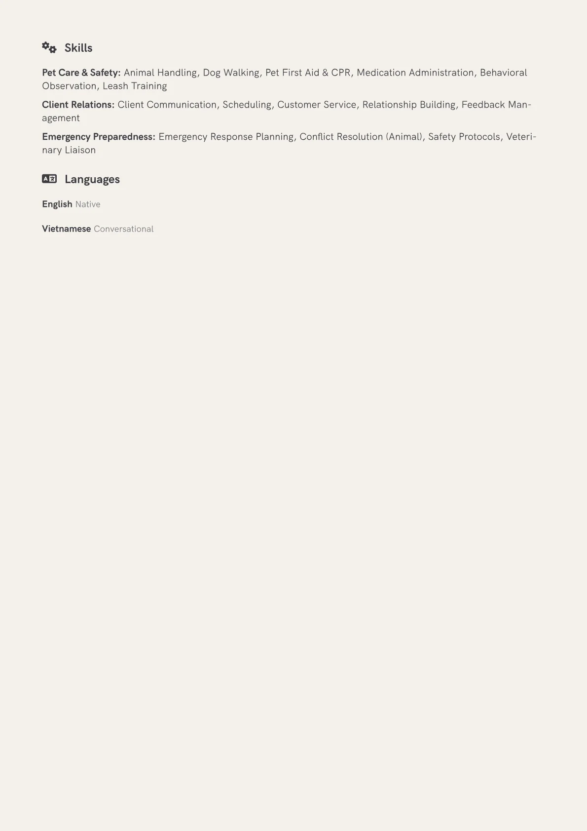 Dog Sitter Resume Example CV template - Page 2