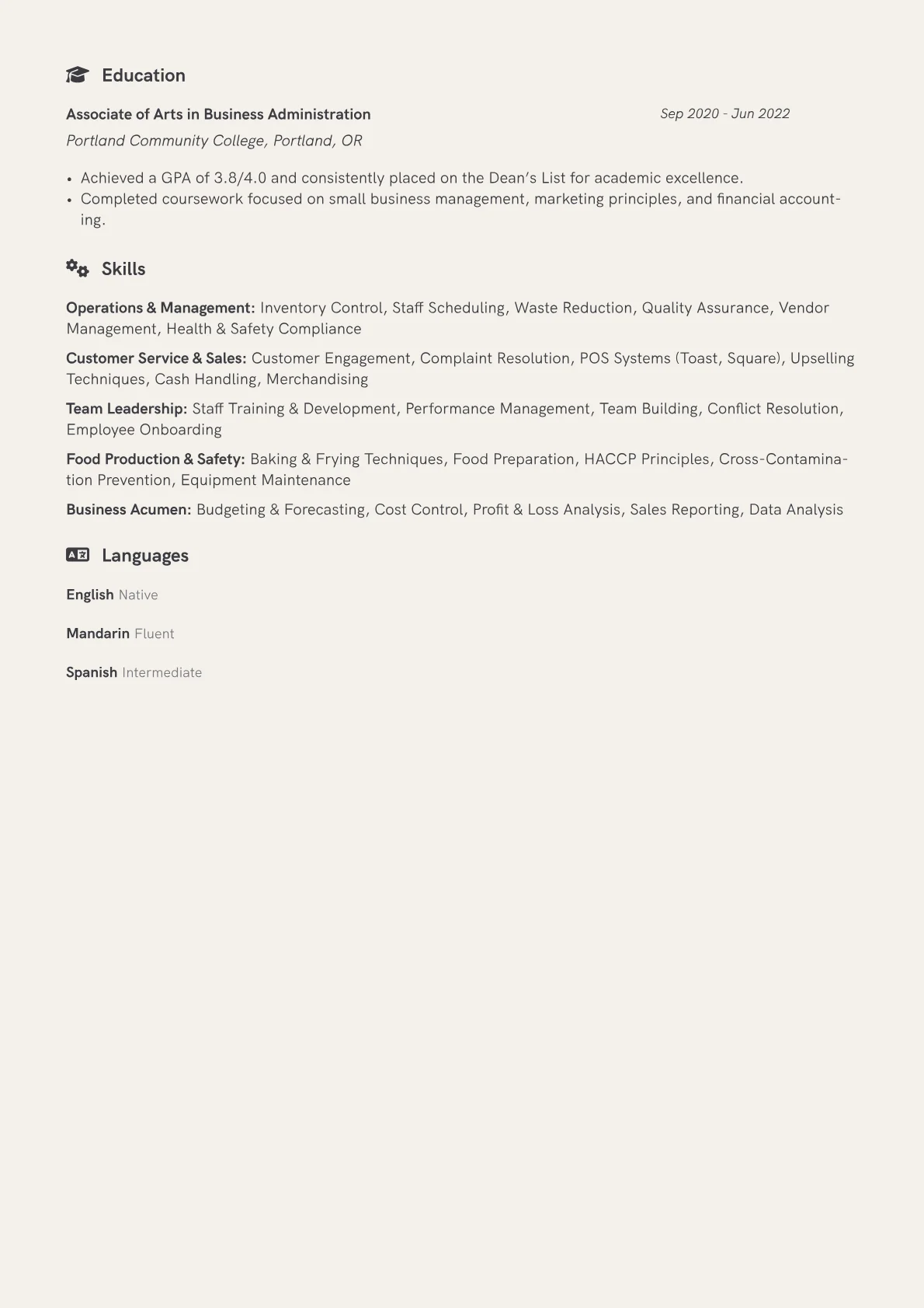 Donut Shop Manager Resume Example CV template - Page 2