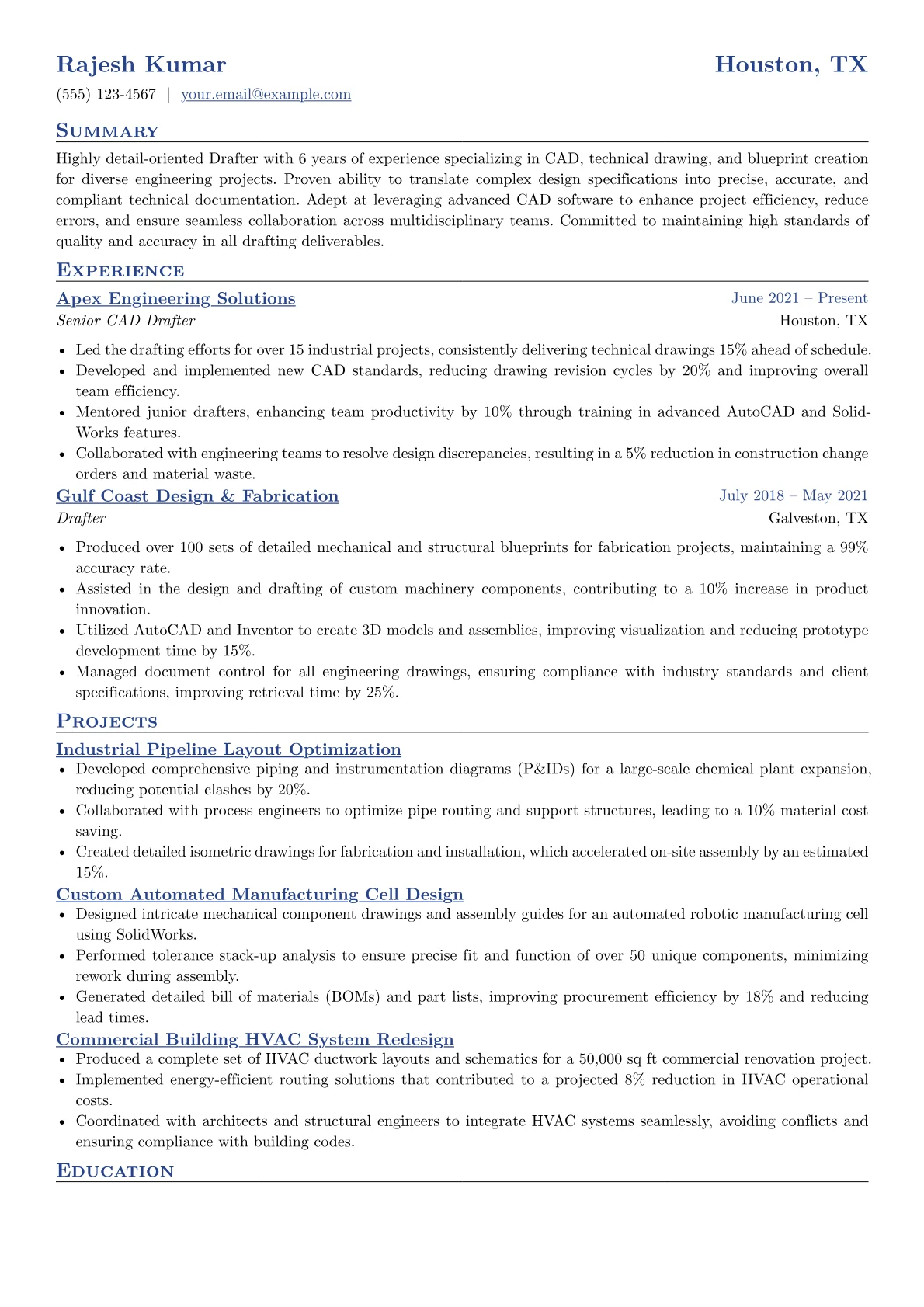 Drafter Resume Example CV template - Page 1