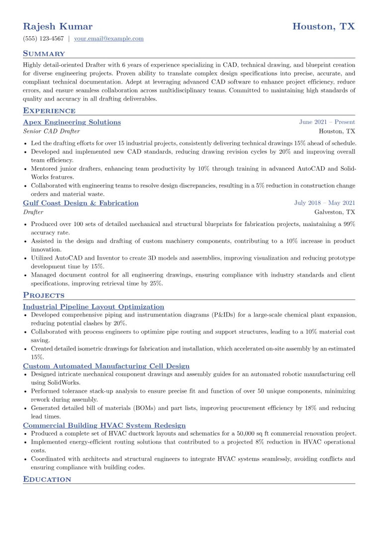 Drafter Resume Example CV template preview