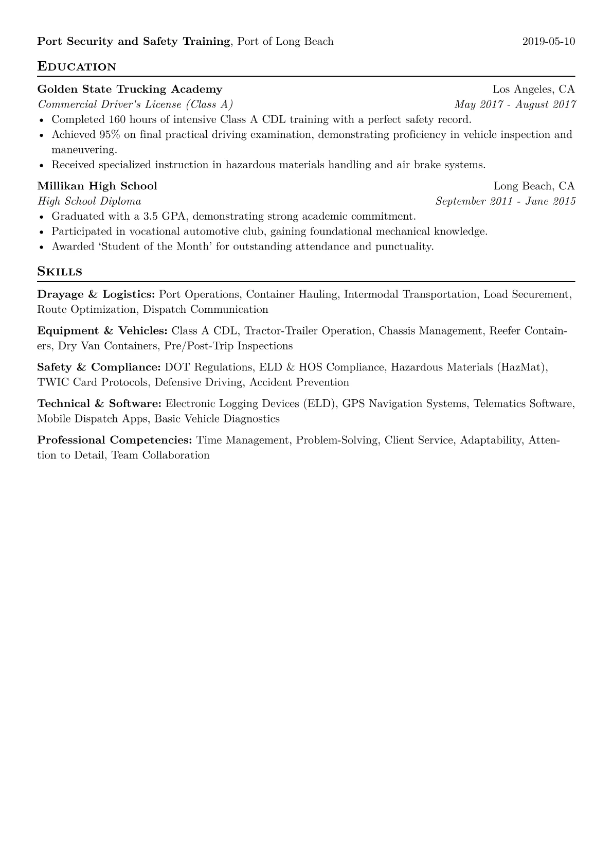Drayage Driver Resume Example CV template - Page 2