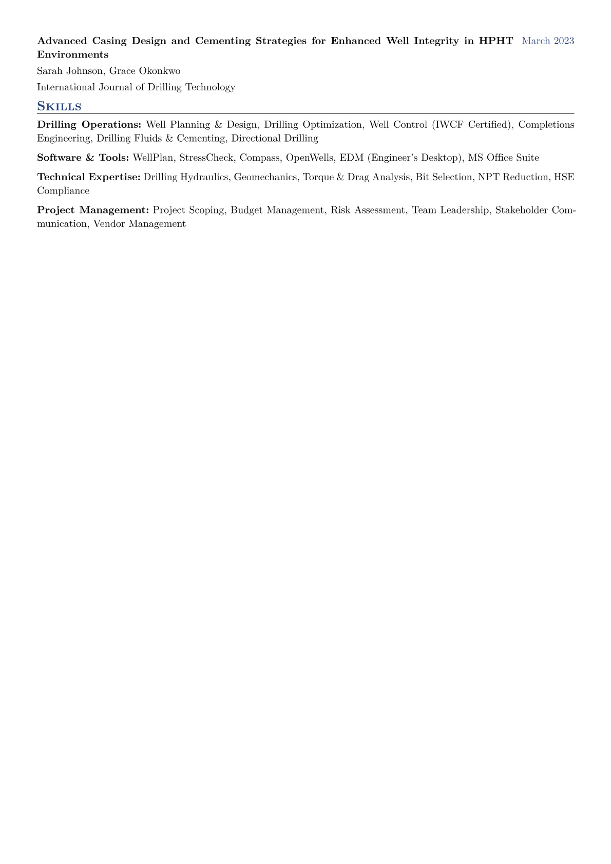 Drilling Engineer Resume Example CV template - Page 2