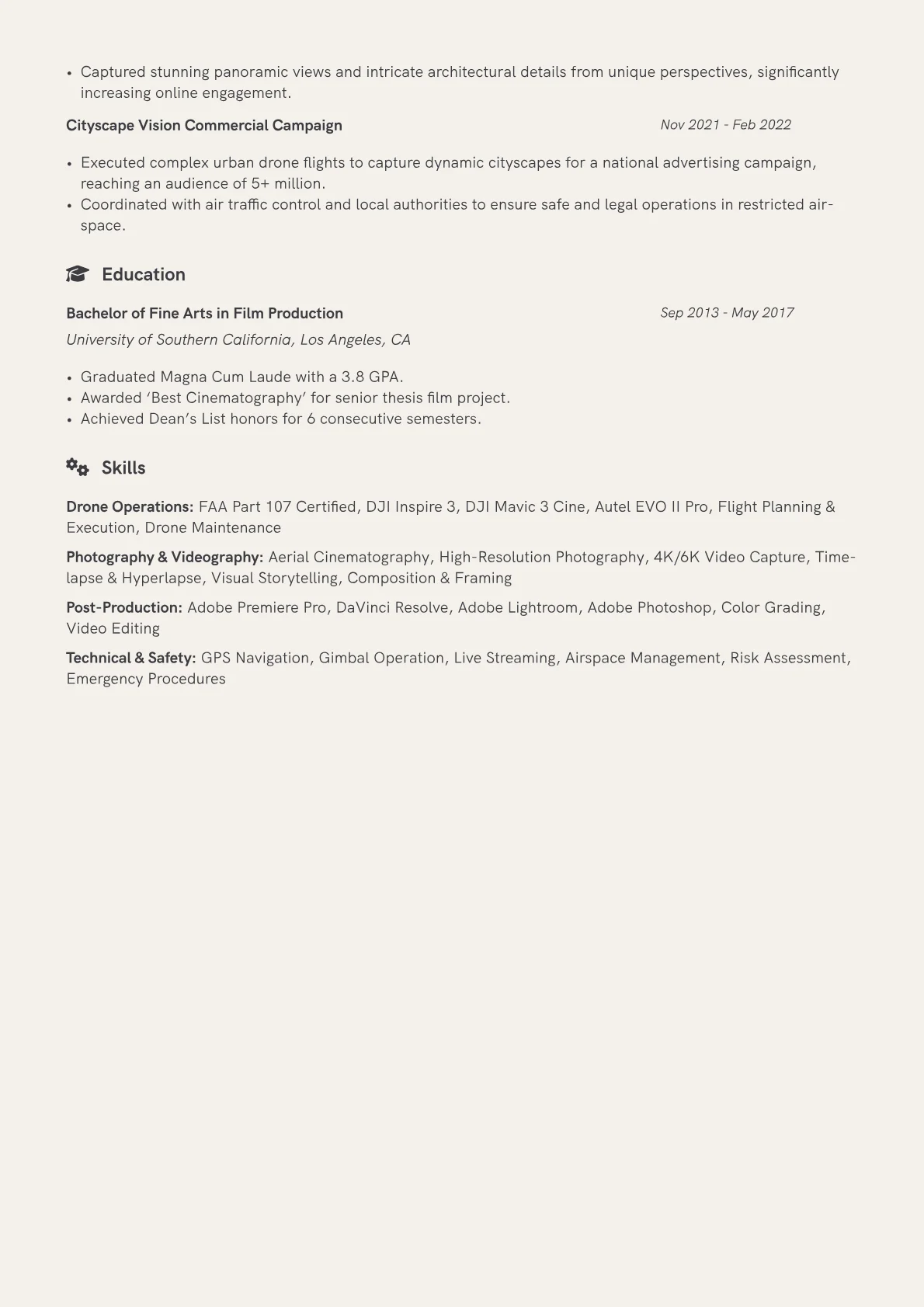 Drone Photographer Resume Example CV template - Page 2