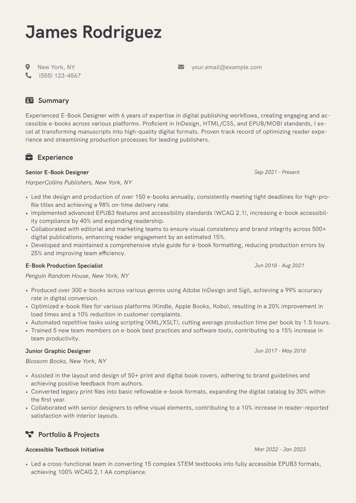E-Book Designer Resume Example CV template - Page 1