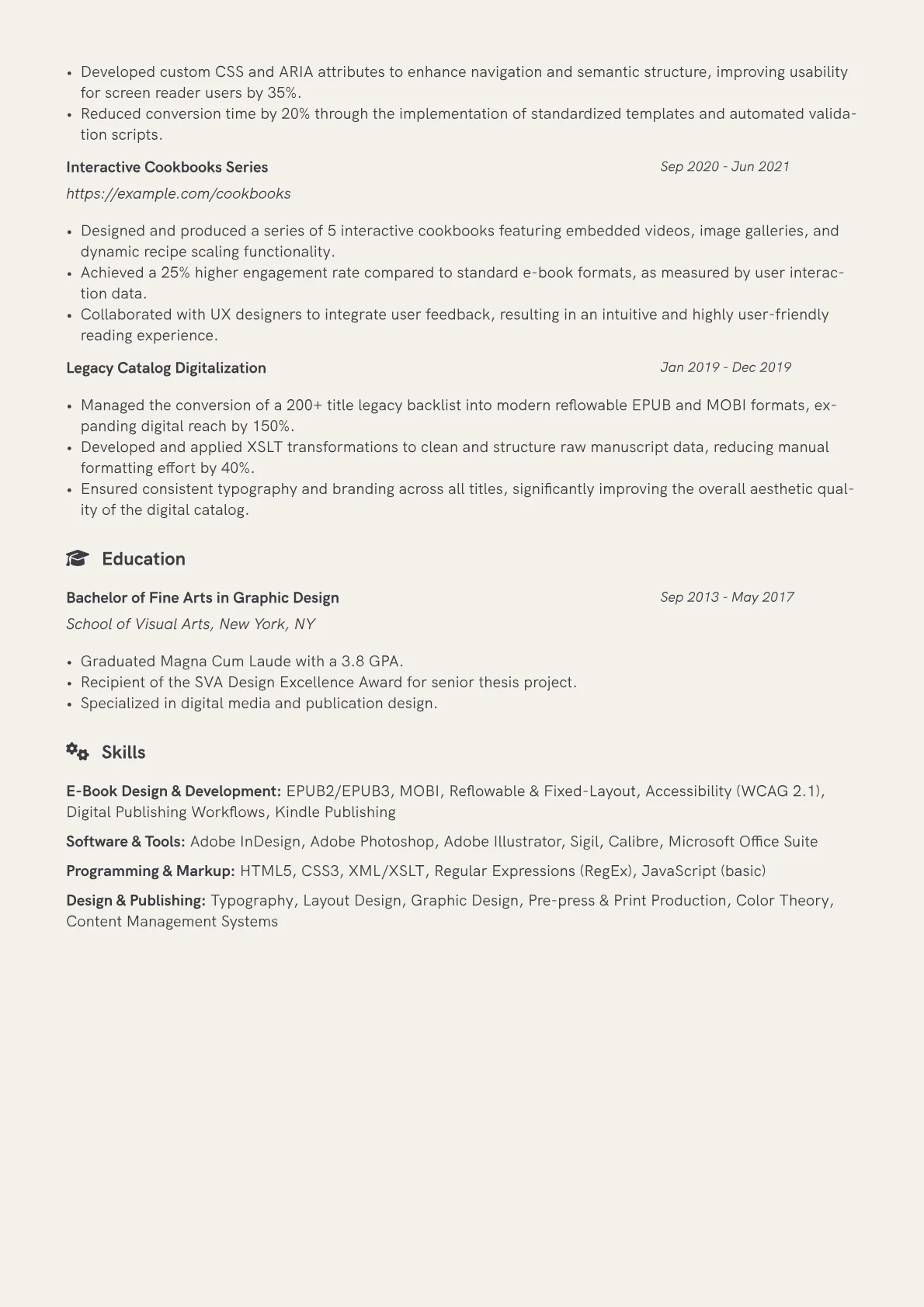 E-Book Designer Resume Example CV template - Page 2