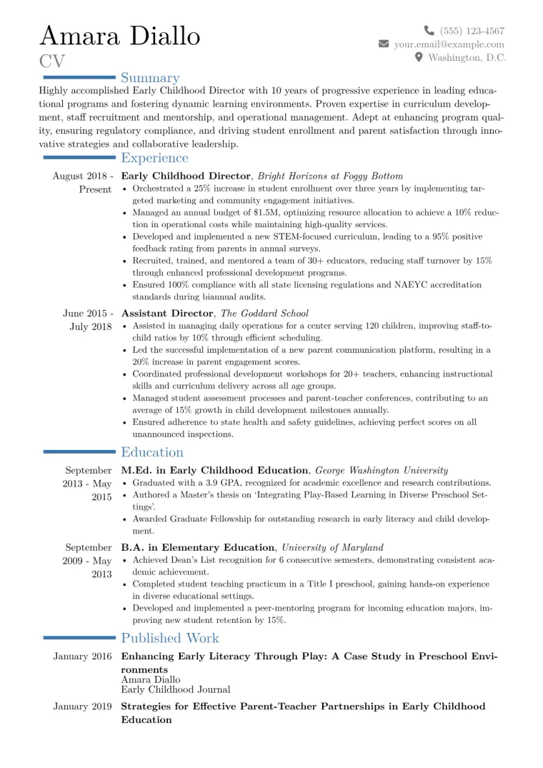 Early Childhood Director Resume Example CV template preview