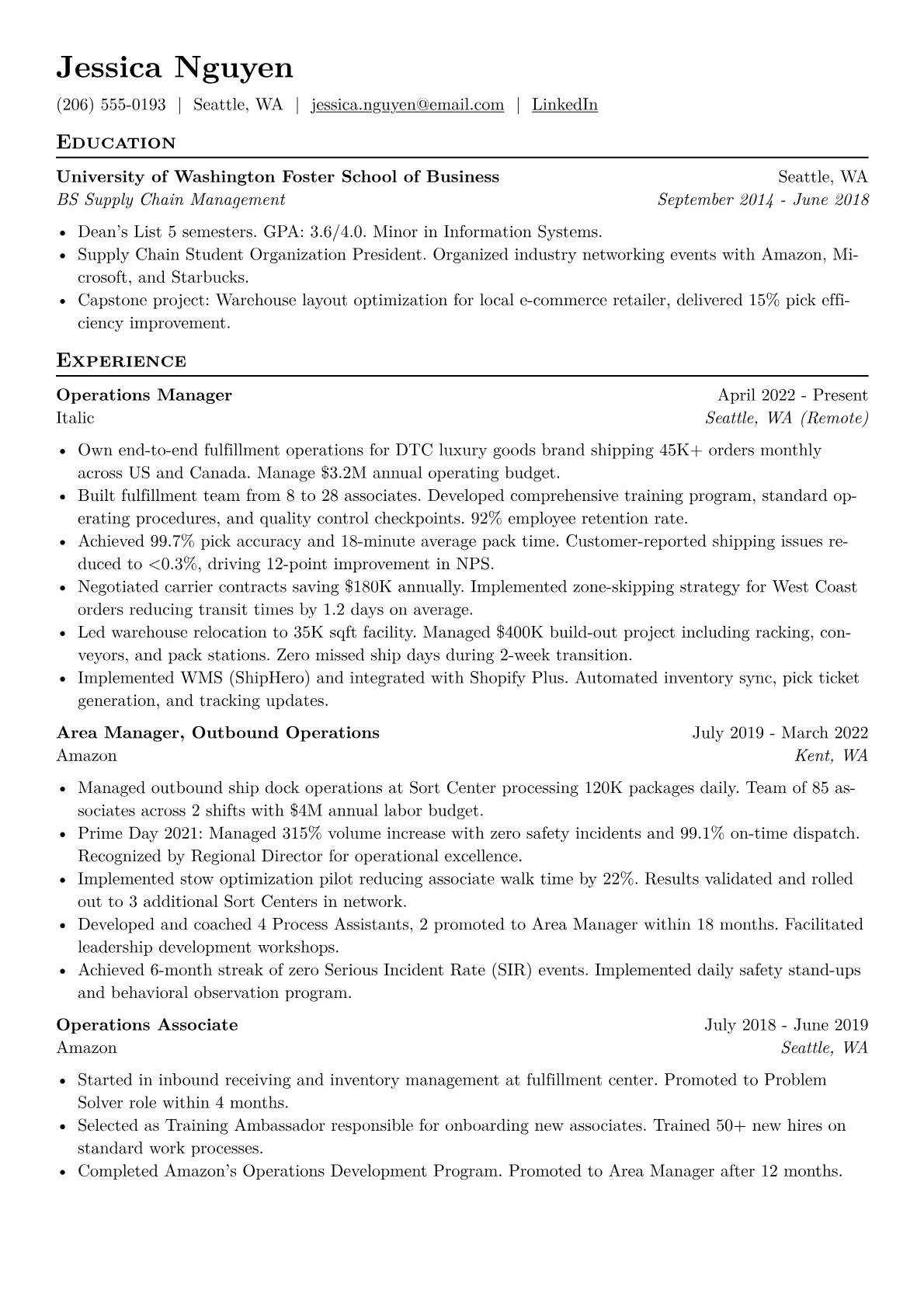E-commerce Operations Manager CV template - Page 1