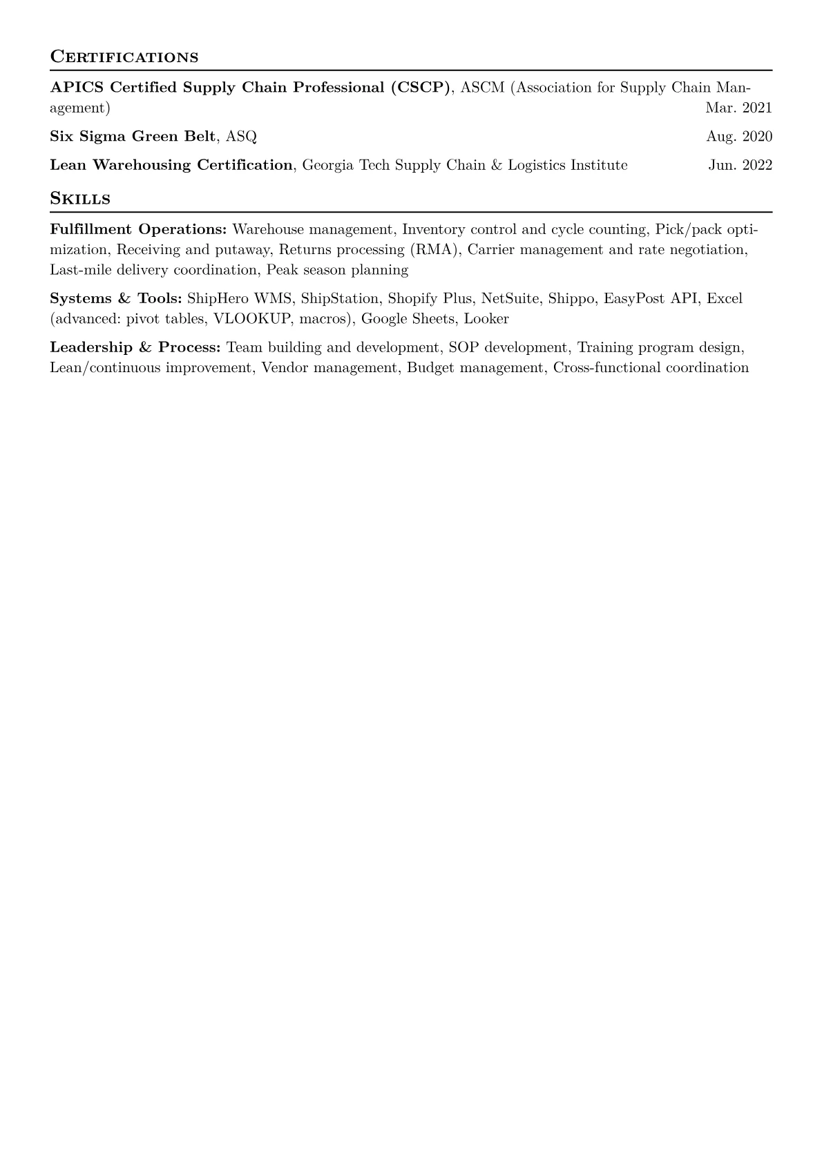 E-commerce Operations Manager CV template - Page 2