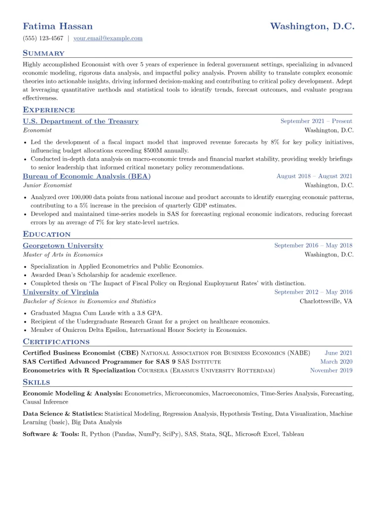 Economist Resume Example CV template preview