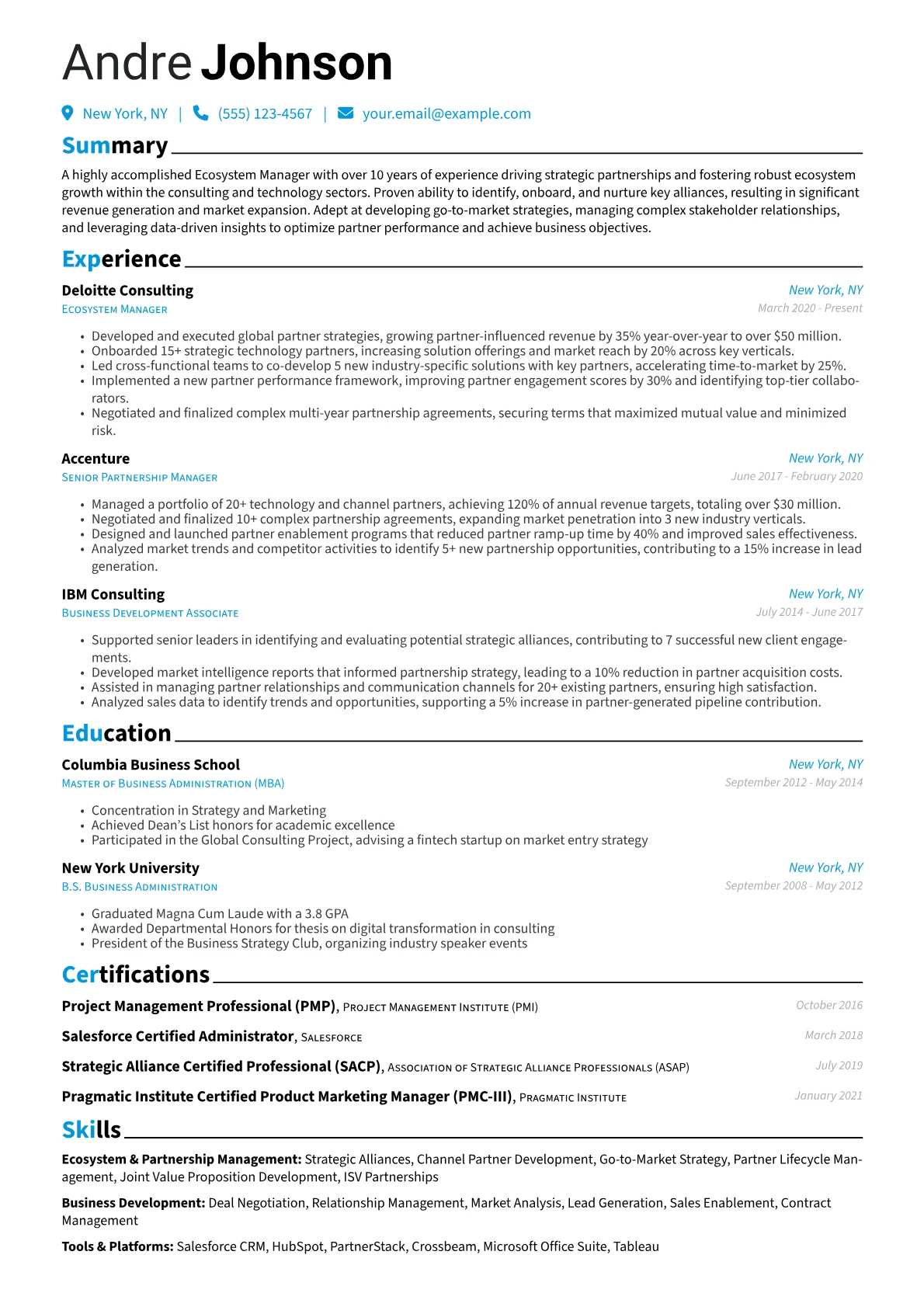 Ecosystem Manager Resume Example CV template - Page 1