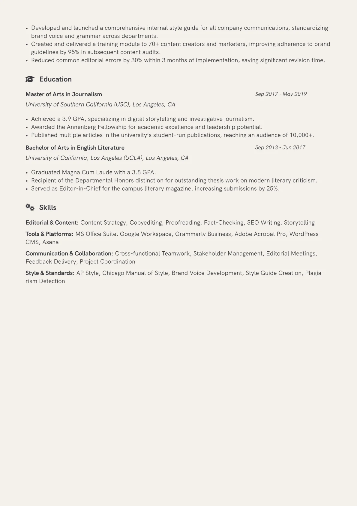 Editor Resume Example CV template - Page 2