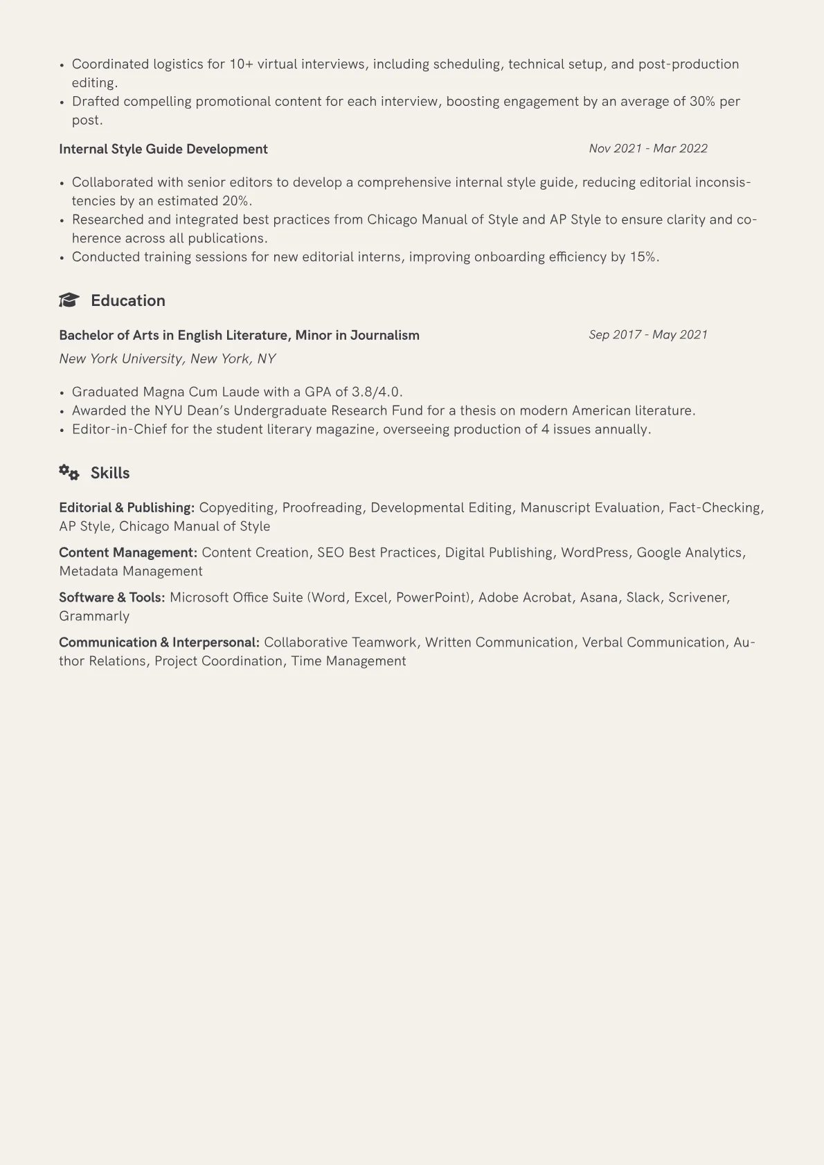 Editorial Assistant Resume Example CV template - Page 2
