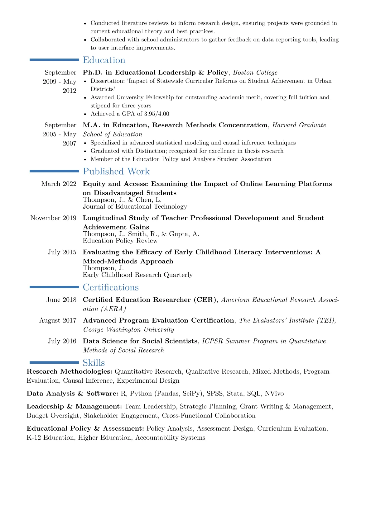 Educational Research Director Resume Example CV template - Page 2