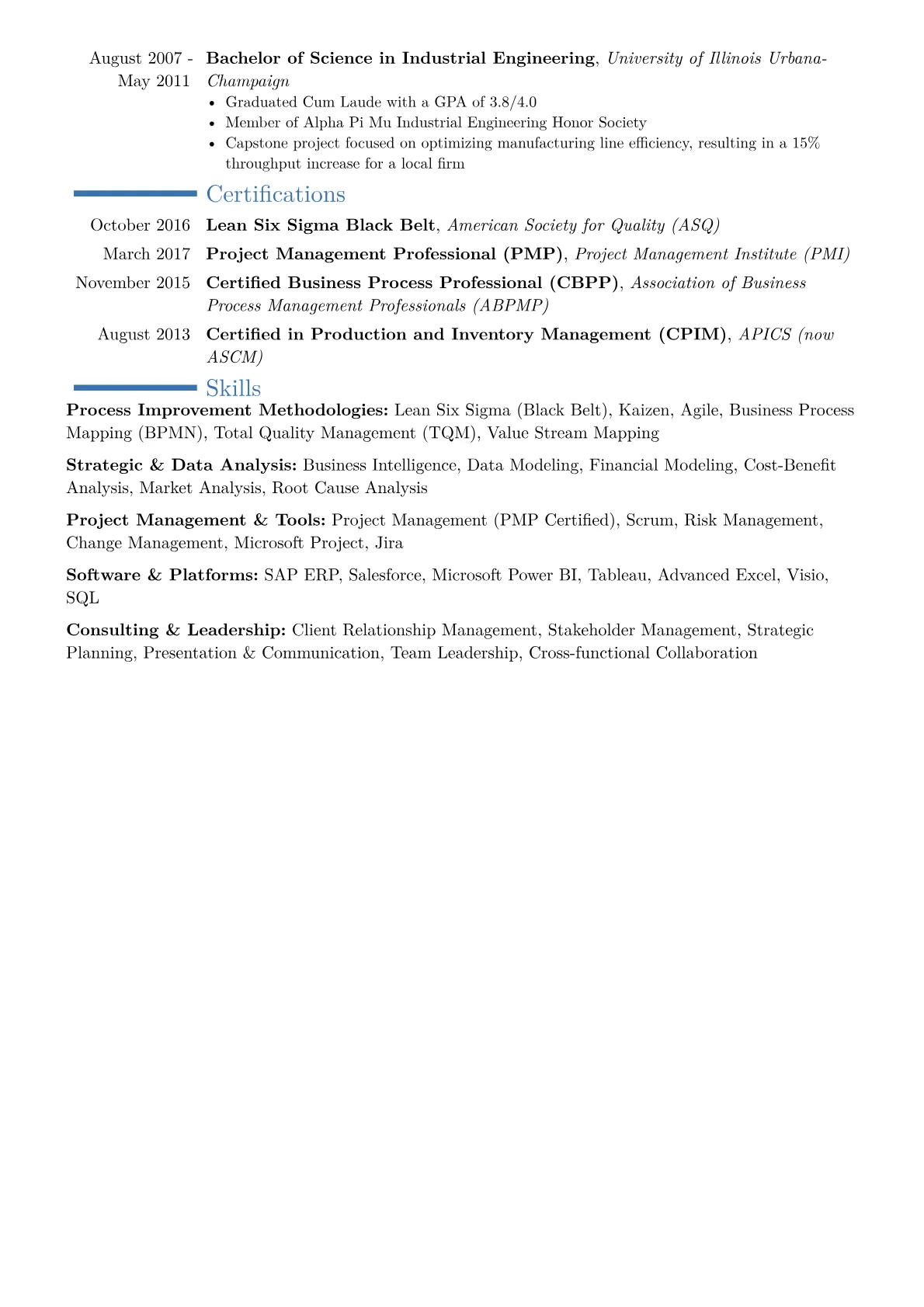 Efficiency Consultant Resume Example CV template - Page 2