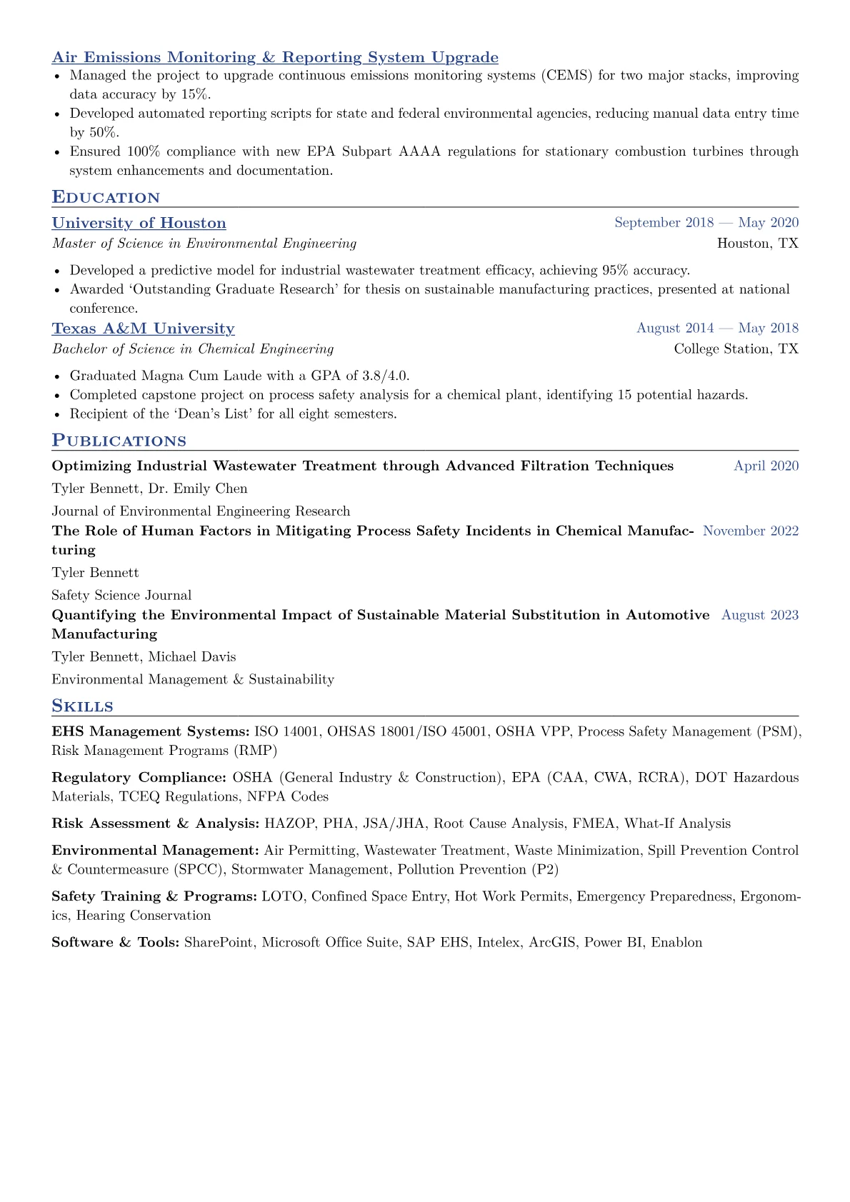 EHS Engineer Resume Example CV template - Page 2