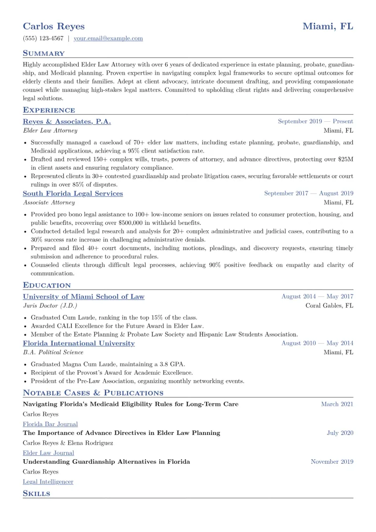Elder Law Attorney Resume Example CV template preview